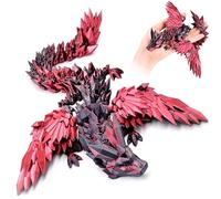3D Printed Dragon with Wings Flying Dragon, Articulated 3D Dragon Toys, 3D Printed Crystal Wing Dragon without Dragon Egg, BLACK RED