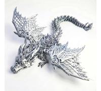 3D Printed Dragon with Wings Fully Articulated Crystal Dragon Toy Posable 3D Printed Animals Action Figure Fantasy Desk Pet and 3D Printed Fidgets for Office and Home Decor (Silver,L)
