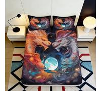3D Printed Dragon Yin Yang Fitted Sheet Microfiber Soft Black Orange Blue Bed Cover for Bedroom Dorm Decor Mattress Protection 90x200x25cm