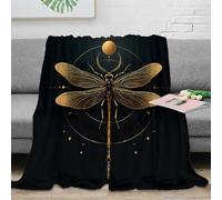 3D Printed Dragonfly sacred Bed Throw Microfiber Ultra Soft Warm Bedding Symbolic golden art Fluffy Blanket Thoughtful Gift for Families Friends Loved Ones Holiday Gifting 80×90inch(200x230cm)