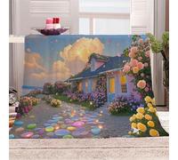 3D Printed Dream Garden Cottage Flannel Fleece Blanket (270GSM) Romantic And Warm Super Cozy 130x150 cm single Size Fade Resistant Home Decor Gift - Machine Washable
