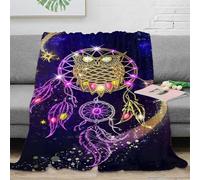 3D Printed Dream Owl Blanket Microfiber Throw Boho Decor Dreamcatcher Throw Blanket for Sofa Bedroom 40x50(100x130cm)
