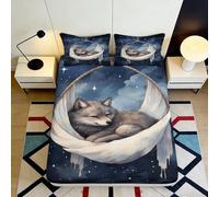 3D Printed Dream Wolf Fitted Sheet Microfiber Deep Pocket Non-Slip Bedroom Bedding Dream Wolf Mattress Fitted Cover Washable for Adults Teens 140x200x25cm