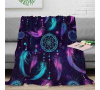 3D Printed Dreamcatcher design Cozy Throw Blanket Microfiber Soft Warm Bedding Neon fantasy pattern Thermal Blanket Breathable for Young Adults Renters Apartment Dwellers 40x50inch(100x130cm)