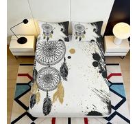 3D Printed Dreamcatcher Fitted Sheet Microfiber Soft Artistic Feather Bed Sheet for Bedroom Dorm Home Decor 90x200x25cm