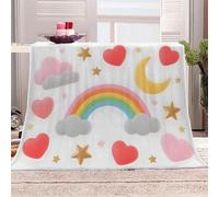3D Printed Dreamy And Childlike Style Flannel Fleece Blanket （270GSM） Hearts And Stars Super Cozy 130x150 cm single Size Fade Resistant Home Decor Gift - Machine Washable
