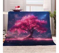 3D Printed Dreamy Pink Cherry Tree Flannel Fleece Blanket （270GSM） Tree Of Life Super Cozy 220x240 cm Queen Size Fade Resistant Home Decor Gift - Machine Washable