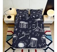 3D Printed drum pattern Fitted Sheet, soft touch Microfiber, anti-slip, machine washable, apartment bedding, bedroom decor, black 90x200x25cm