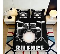 3D Printed Drum Set Fitted Sheet Microfiber Black Music Silence Bed Cover for Bedroom Guest Room Mattress Protection 90x200x25cm