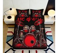 3D Printed Drum Set Fitted Sheet Microfiber Red Black Bedroom Decor Percussion Bed Cover for Home Dorm Mattress Protection 90x200x25cm