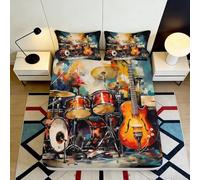 3D Printed Drum Set Fitted Sheet with Guitar Pattern, Microfiber Soft Touch, Apartment Bedding, Anti-Slip, Dustproof, Machine Washable, Bedroom Decor, Guest Room Use 90x200x25cm