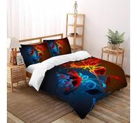 3D Printed Dual Ice And Fire Rose Quilt Cover Wild Flower Bedding Set 3Pcs Soft Microfiber with Pillowcases,Hidden Zipper for Junior Collection King(220x240cm) Room Decor