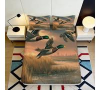 3D Printed Duck Pattern Fitted Sheet Microfiber Deep Pocket Non-Slip Bedroom Bedding Wild Birds Mattress Fitted Cover Washable 140x200x25cm