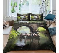 3D Printed Ducklings River Comforter Cover Durable Fabric Nature Serene Quilt Cover Hypoallergenic Easy Care for University Accommodation Student Dorm Use Double（200x200cm）