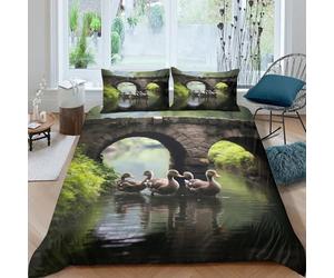 3D Printed Ducklings River Comforter Cover Durable Fabric Nature Serene Quilt Cover Hypoallergenic Easy Care for University Accommodation Student Dorm Use Double（200x200cm）