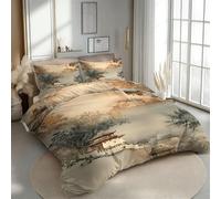 3D Printed Duvet Cover 3 Pieces Architecture Bedding Set Super King with Zipper Closure and 2 Pillowcase Landscape Painting Chinese Style Soft Cosy Microfiber Reversible Quilt Cover for Teens17B11