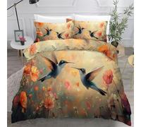 3D Printed Duvet Cover 3 Pieces Bird Bedding Set Single with Zipper Closure and 2 Pillowcases Flowers Romance Soft Cosy Microfiber Reversible Quilt Cover for Kids Teens25a40