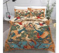 3D Printed Duvet Cover 3 Pieces Bird Bedding Set Single with Zipper Closure and 2 Pillowcases Forest Architecture Soft Cosy Microfiber Reversible Quilt Cover for Kids Teens17B4