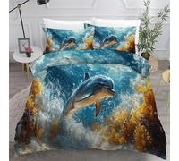 3D Printed Duvet Cover 3 Pieces Dolphin Bedding Set Double with Zipper Closure and 2 Pillowcase Animals Ocean Blue Soft Cosy Microfiber Reversible Quilt Cover for Kids Teens17B9