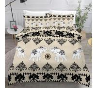 3D Printed Duvet Cover 3 Pieces Elephant Bedding Set King with Zipper Closure and 2 Pillowcase Animal Thai Style Pattern Soft Cosy Microfiber Reversible Quilt Cover for Teens17B30