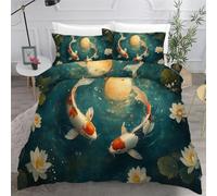 3D Printed Duvet Cover 3 Pieces Fish Bedding Set King with Zipper Closure and 2 Pillowcase Koi Ink Painting Soft Cosy Microfiber Reversible Quilt Cover for Teens17B38