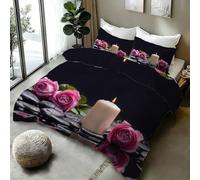 3D Printed Duvet Cover 3 Pieces Flowers Bedding Set Double with Zipper Closure and 2 Pillowcase Candles Romance Soft Cosy Microfiber Reversible Quilt Cover for Kids Teens27a29