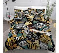 3D Printed Duvet Cover 3 Pieces Music Bedding Set Single with Zipper Closure and 2 Pillowcases Retro Graffiti Soft Cosy Microfiber Reversible Quilt Cover for Kids Teens25a8