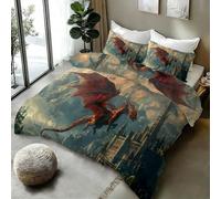 3D Printed Duvet Cover 3 Pieces Red Dragon Bedding Set Double with Zipper Closure and 2 Pillowcase Architecture Gothic Soft Cosy Microfiber Reversible Quilt Cover for Kids Teens24B25