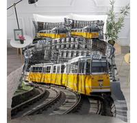 3D Printed Duvet Cover 3 Pieces Tram Bedding Set Double with Zipper Closure and 2 Pillowcase Classical Architecture City Soft Cosy Microfiber Reversible Quilt Cover for Kids Teens17B25