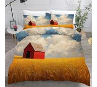 3D Printed Duvet Cover 3 Pieces Wheat Field Bedding Set Double with Zipper Closure and 2 Pillowcase Wooden House Oil Painting Soft Cosy Microfiber Reversible Quilt Cover for Kids Teens25a1