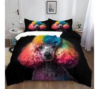 3D Printed Duvet Cover Animals Poodle Soft Microfiber Bedding 3 Pieces Set with Zipper Closure + 2 Pillowcases for Kids Teenagers Adult Home Bedroom 135x200cm