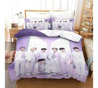 3D Printed Duvet Cover BTS Bulletproof Boy Bedding Set for Children Teens Bangtan Boys Pattern Duvet Cover Set with Pillowcases Microfiber Quilt Cover with Hidden Zipper Closure Single(140x200cm)