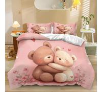 3D Printed Duvet Cover Cartoon Style Teddy Bear Soft Microfiber Bedding 3 Pieces Set with Zipper Closure + 2 Pillowcases for Kids Teenagers Adult Home Bedroom 200x200cm