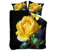 3D Printed Duvet Cover Set Double 200x200 cm Photography Yellow Rose Black Bedding 3 Pcs Sets, Soft Easy Care Polycotton Quilt Covers Set, Kids Adults Bedroom Decor Bed Covers