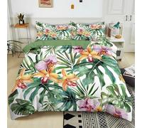 3D Printed Duvet Cover Set Emperor 290x235 cm Purple Orchid Leaf Green Bedding 3 Pcs Sets, Soft Easy Care Polycotton Quilt Covers Set, Kids Adults Bedroom Decor Bed Covers