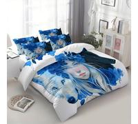 3D Printed Duvet Cover Set King 230x220 cm Animal Wolf Girl White Bedding 3 Pcs Sets, Soft Easy Care Polycotton Quilt Covers Set, Kids Adults Bedroom Decor Bed Covers