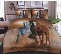 3D Printed Duvets Sets, 3 Pieces, 50% Cotton Polycotton Blend, Game of Thrones, Mother of Dragons, Wild Snow Leopard, Floral 3D Butterfly and White Tiger (Multi Horses, Single)