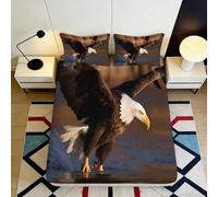 3D Printed Eagle Design Fitted Sheet Microfiber Soft Durable 3D Printed Bald Eagle Mattress Cover for Bedroom Dormitory Guest Room Protection 140x200x25cm