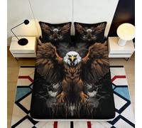 3D Printed Eagle Flying Fitted Sheet Microfiber Black Bed Cover Animal Pattern Bedroom Decor Mattress Protection 90x200x25cm