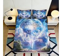 3D Printed Earth Cloud Fitted Sheet Microfiber Soft Breathable Universe Blue Mattress Cover for Bedroom Dorm Decor 90x200x25cm
