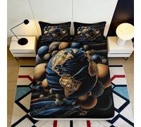 3D Printed Earth Globe Fitted Sheet Microfiber Soft Gold Blue Planet Bed Cover for Bedroom Guest Room Decor 90x200x25cm