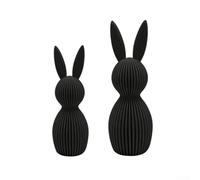 3D Printed Easter Bunny Figurines Set of 2, Nordic Style Striped Rabbit Decor for Home, Plastic Spring Holiday Ornaments for Shelves Mantels Centerpiece Display(black)