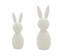 3D Printed Easter Bunny Figurines Set of 2, Nordic Style Striped Rabbit Decor for Home, Plastic Spring Holiday Ornaments for Shelves Mantels Centerpiece Display(White)