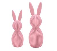 3D Printed Easter Bunny Figurines Set of 2, Nordic Style Striped Rabbit Decor for Home Shelves Mantels, Cute Spring Holiday Centerpiece Party Ornament, 11cm & 16cm(pink)