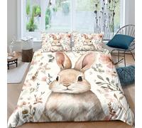 3D Printed Easy Care Microfiber cute bunny Comforter Cover All Season Bedding Set with Pillow Shams watercolor floral design Duvet Cover Breathable Machine Washable for Teens Adults King（220x240cm）