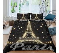 3D Printed Easy Care Microfiber Paris Night Comforter Cover All Season Bedding Set with Pillow Shams Eiffel Tower Duvet Cover Breathable Machine Washable for Teens Adults Super king（260x220cm）
