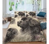 3D Printed Easy Care Microfibre Newfoundland dog Bed Quilt Cover All Season Bedding Sets with Pillow Cases Vintage illust Duvet Cover Sets Easy Care Machine Washable for Home Decor Double（200x200cm）