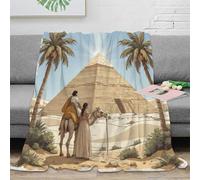 3D Printed Egypt scene Travel Blanket Microfiber Warm Soft Bedding Breathable Illustrated pyramid Home Blanket Lightweight All Season for Campers Travellers Students Young Adults 70×80inch(180x200cm)