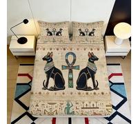 3D Printed Egyptian Cat Fitted Sheet Microfiber Soft Breathable Ankh Bed Cover for Bedroom Decor Protection 90x200x25cm