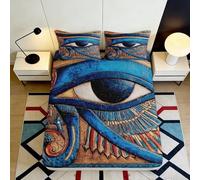 3D Printed Egyptian Eye Fitted Sheet Microfiber Blue Gold Ancient Symbol Mattress Cover for Bedroom Decor 90x200x25cm